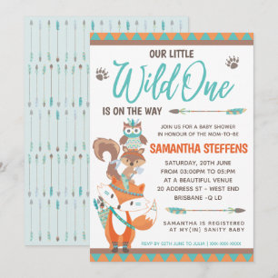 Niedlicher Tiere Totem Wild One Baby Dusche Einladung