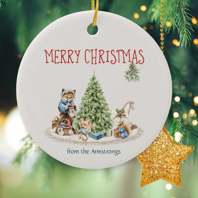 Niedlicher Tiere Wasserfarbe Nostalgische Weihnach Keramik Ornament (Cute Animals Watercolor Nostalgic Christmas Ceramic Ornament ©Susanne Sachers - Sunny Mind 🌞)