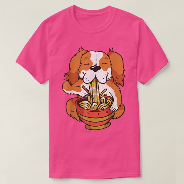 Niedlicher Tierhund füttre Regensuppe mit Nudeln T-Shirt (Design vorne)