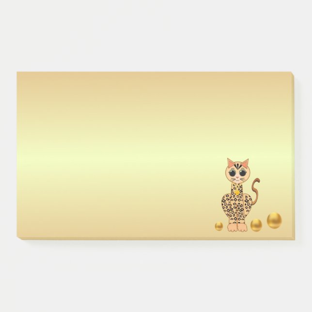 Niedlicher Tiger Cat Cartoon auf Golden Post-it Klebezettel (Vorderseite)