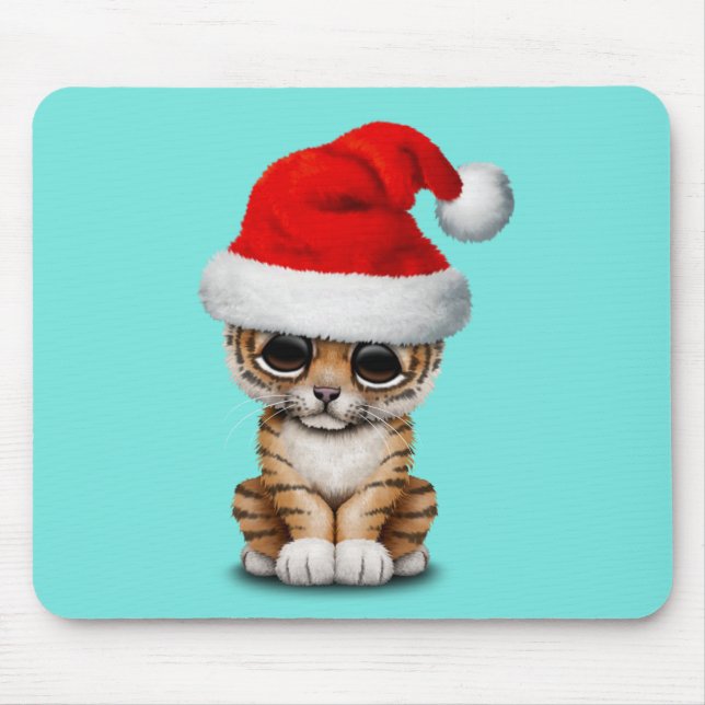 Niedlicher Tiger CUB, das eine Weihnachtsmannmütze Mousepad (Vorne)