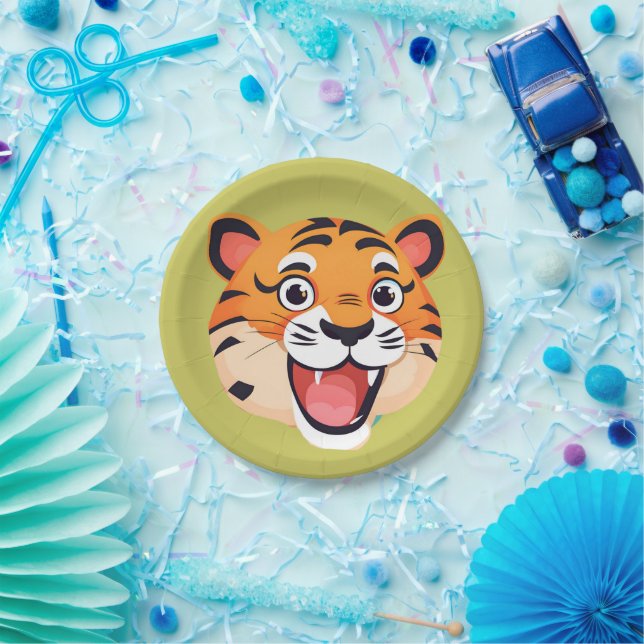 Niedlicher Tiger Face Safari Wilder Dschungel Gebu Pappteller (Party)