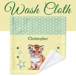 Niedlicher Tiger fügt Namen polka dots Sterne grün Waschlappen