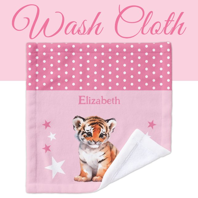 Niedlicher Tiger gibt den Namen polka dots stars p Waschlappen (Von Creator hochgeladen)