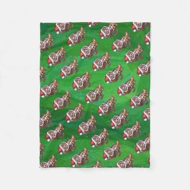 Niedlicher Tiger in der Weihnachtsmannmütze über g Fleecedecke (Vorderseite)