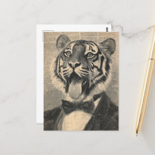 Niedlicher Tiger in einem Tux-Collage Postkarte