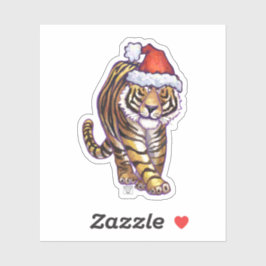 Niedlicher Tiger in einer Weihnachtsmannmütze Aufkleber