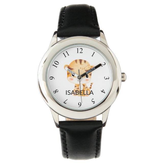 Niedlicher Tiger Individuelle Name Personalisiert  Armbanduhr (Vorderseite)
