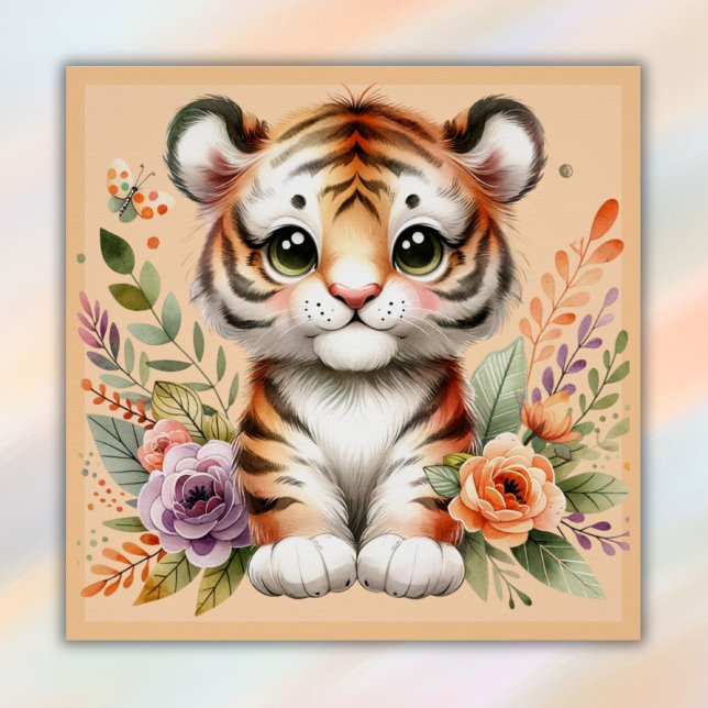 Niedlicher Tiger mit Blüten für Kinder | Poster (Von Creator hochgeladen)