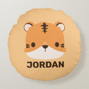 Niedlicher Tiger mit Personalisiertem Namen Runde  Rundes Kissen