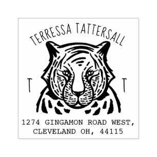 Niedlicher Tiger-Tiermonogramm u. Gummistempel
