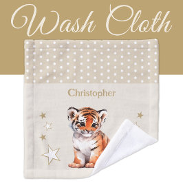 Niedlicher Tiger trägt den Namen Polka dots stars  Waschlappen