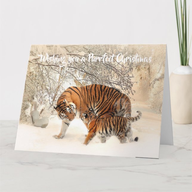 Niedlicher Tiger und Kub - Weihnachten Karte (Vorderseite)