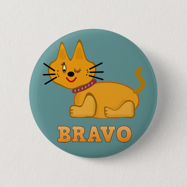 Niedlicher Tigerkatze, tapfer Cartoon Button (Vorderseite)