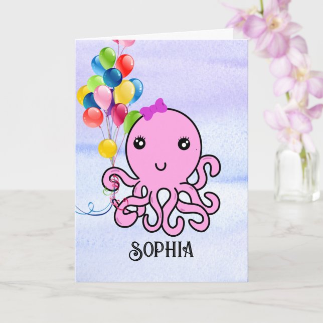 Niedlicher Tintenfisch Geburtstag Personalisieren  Karte (Orchidee)