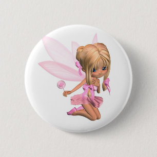 Niedlicher Toon Ballerina Fairy in Rosa kniend Button