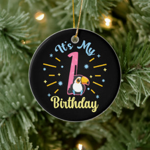 Niedlicher Toucan 1. Geburtstag 1 Jahr Geburtsherr Keramik Ornament