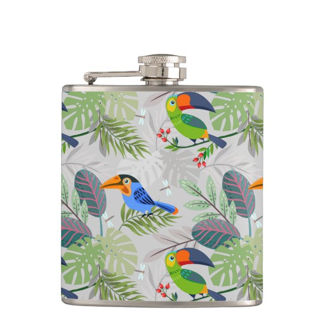 Niedlicher Toucan bird, Everybirdy Pattern, Wasser Flachmann (Vorderseite)