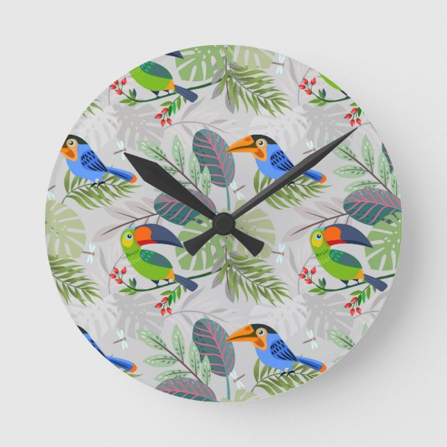 Niedlicher Toucan bird, Everybirdy Pattern, Wasser Runde Wanduhr (Vorderseite)
