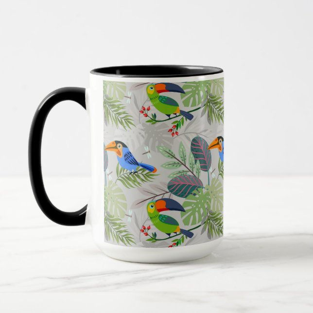 Niedlicher Toucan bird, Everybirdy Pattern, Wasser Tasse (Links)