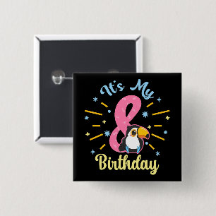 Niedlicher Toukan 8. Geburtstag 8. Geburtstag Mädc Button