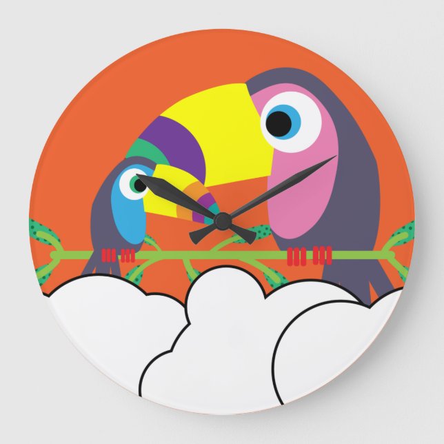 Niedlicher Toukan | LIEBE | Funny Birds Tasse Serv Große Wanduhr (Vorderseite)