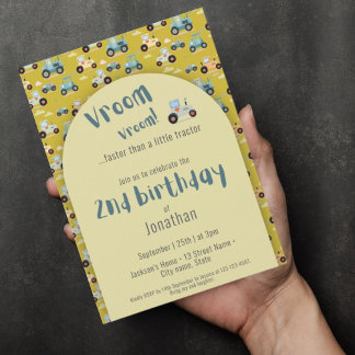 Niedlicher Traktor Bauer 2. Geburtstagsfeier Einla Einladung