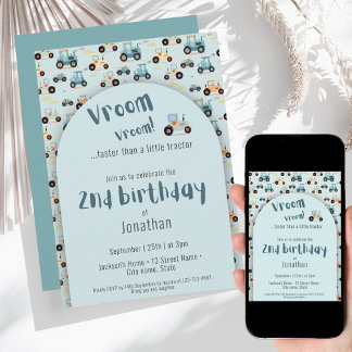 Niedlicher Traktor Farm Junge 2. Geburtstag Einlad Einladung