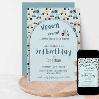 Niedlicher Traktor Farm Junge 3. Geburtstag Einlad Einladung
