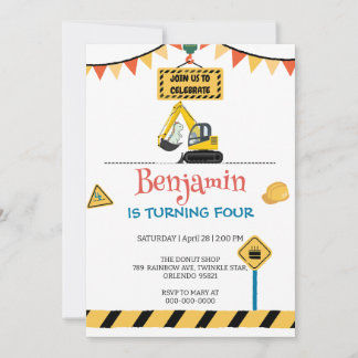 Niedlicher Traktor für Regenbogendinosaurier Einladung