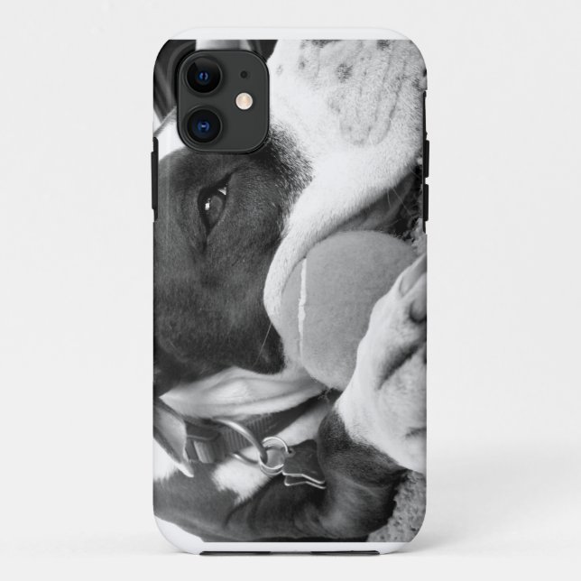 niedlicher, traurig aussehender Pitbulhund Schwarz Case-Mate iPhone Hülle (Rückseite)