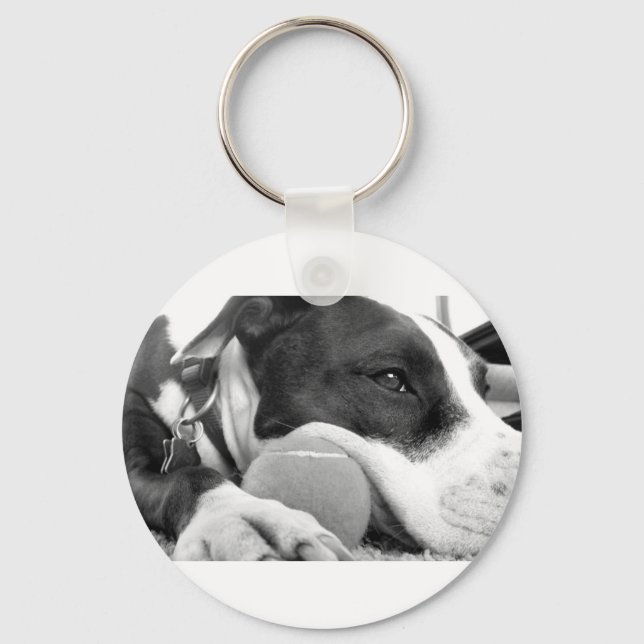 niedlicher, traurig aussehender Pitbulhund Schwarz Schlüsselanhänger (Vorderseite)
