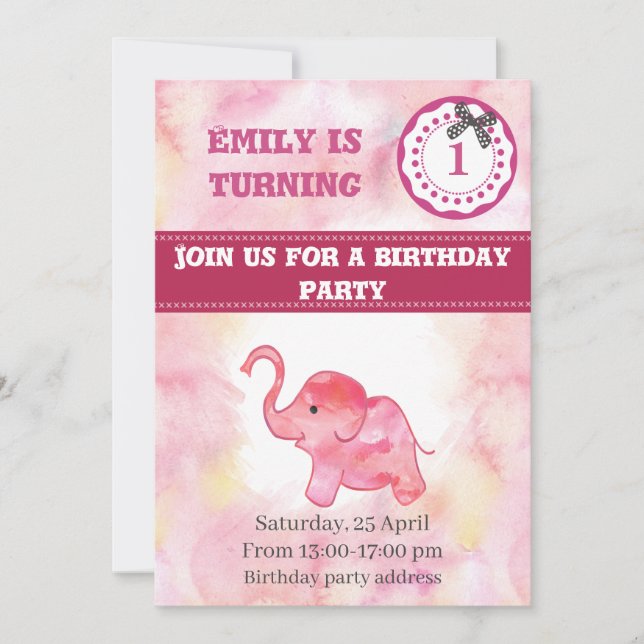 Niedlicher trendiger, mädchenhafter Elefant zum Ge Einladung (Vorderseite)