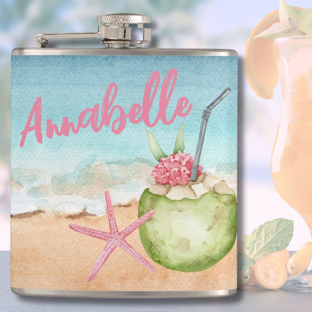 Niedlicher trendiger Name Beach Cocktail Tropisch Flachmann (Cute Beach Tropical Flask)