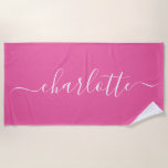 Niedlicher trendy Skriptname Personalisiertes Hot Strandtuch<br><div class="desc">Niedliches trendy Script Name Personalisiert Beach Handtuch in Hot Pink</div>