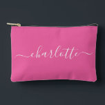 Niedlicher trendy Skriptname Personalisiertes Hot  Zubehörtasche<br><div class="desc">Niedlicher Trendy-Script-Name Personalisiert Accessory Pouch in Hot Pink</div>