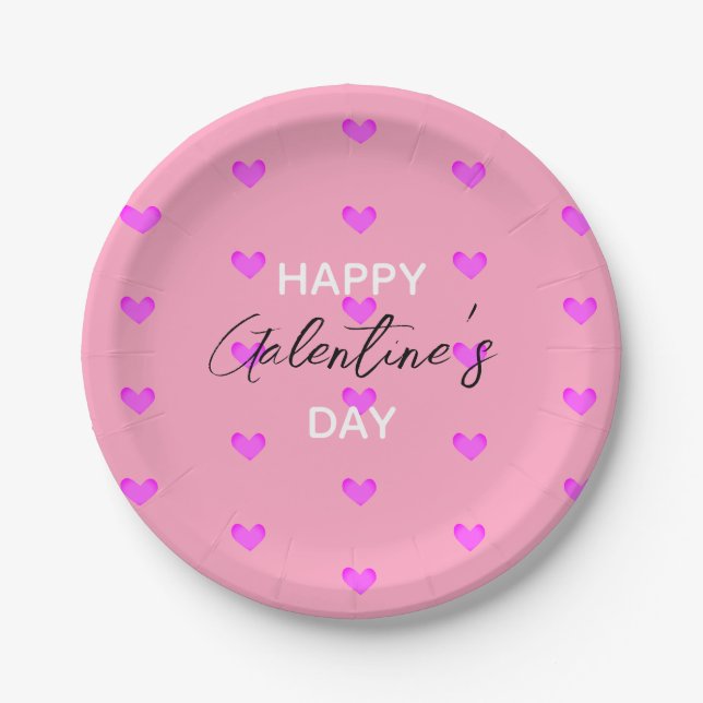 Niedlicher Trendy Typografy Pink Happy Galentines  Pappteller (Vorderseite)