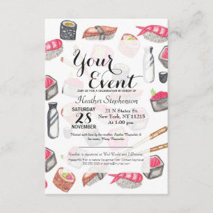 Niedlicher Trendy Watercolor-Sushi-Grund und Einladung