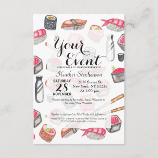 Niedlicher Trendy Watercolor-Sushi-Grund und Einladung