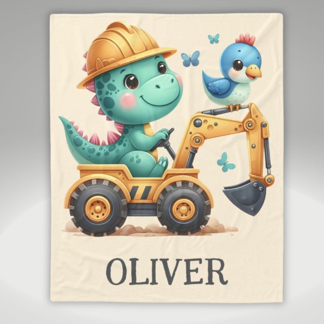 Niedlicher Trex Dinosaurier, der ein Baufahrzeug f Fleecedecke (Von Creator hochgeladen)