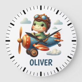 Niedlicher Trex Dinosaurier mit einem blauen Flugz Große Wanduhr