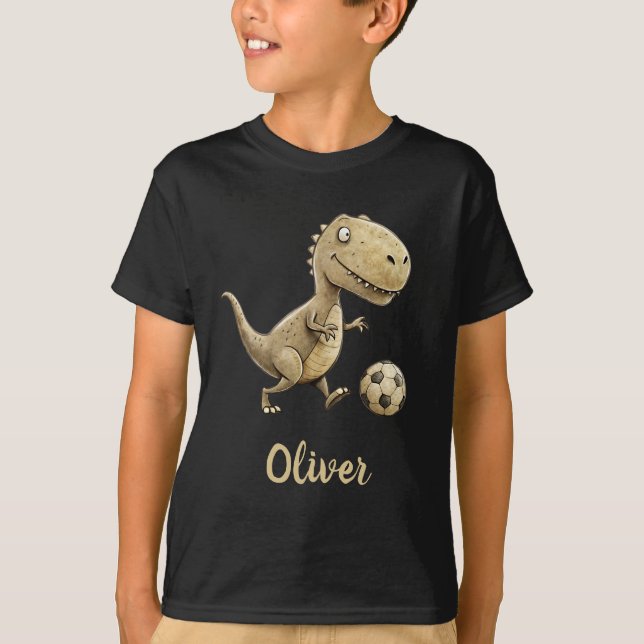 Niedlicher Trex Personalisiert Fußball spielen T-Shirt (Vorderseite)