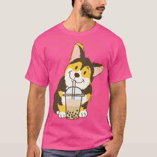 Niedlicher Tri-Farbkorgi und Boba-Dog-Milchtee T-Shirt