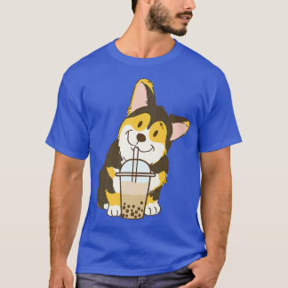Niedlicher Tri-Farbkorgi und Boba-Dog-Milchtee T-Shirt