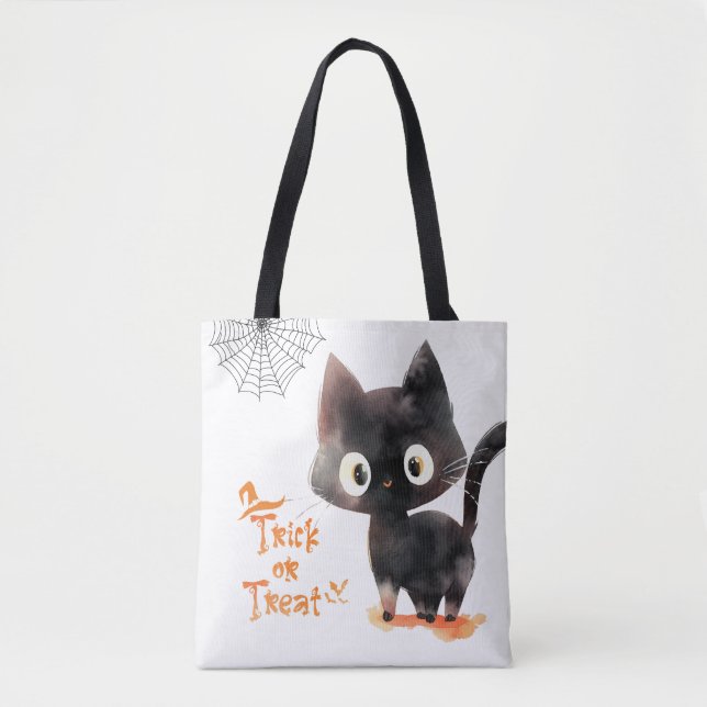 Niedlicher Trick oder behandeln Black Cat Hallowee Tasche (Vorderseite)
