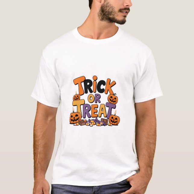 Niedlicher Trick oder T - Shirt mit Candy und Pump (Vorderseite)