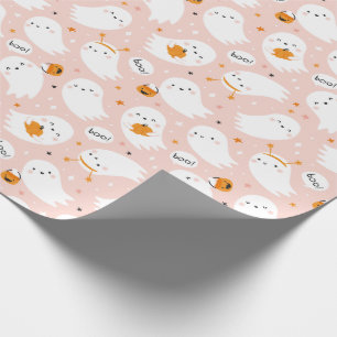 Niedlicher Trick oder Treat Ghosts mit Kürbissen a Geschenkpapier