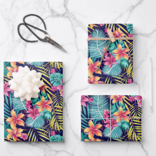 Niedlicher Tropendschungel mit Blumenkacheln Geschenkpapier Set