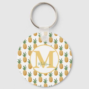 Niedlicher Tropischer Ananas Monogramm-Schlüsselan Schlüsselanhänger