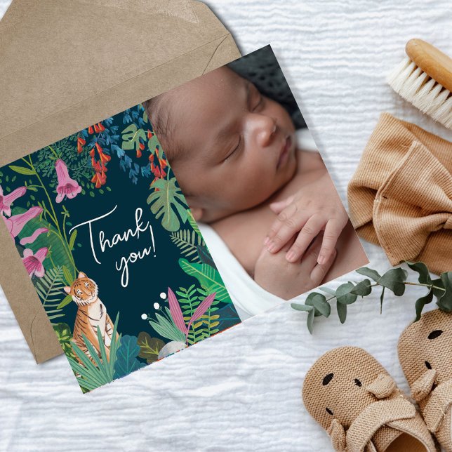 Niedlicher tropischer Dschungel aus Tiger Vielen D Postkarte (Baby Shower Tiger jungle wildlife thank you card)